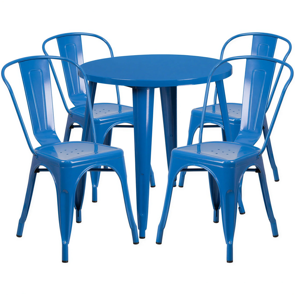 Flash Furniture CH-51090TH-4-18CAFE-BL-GG Round Table and 4-Chair Set, 30-Inch Table, Blue Metal Chairs