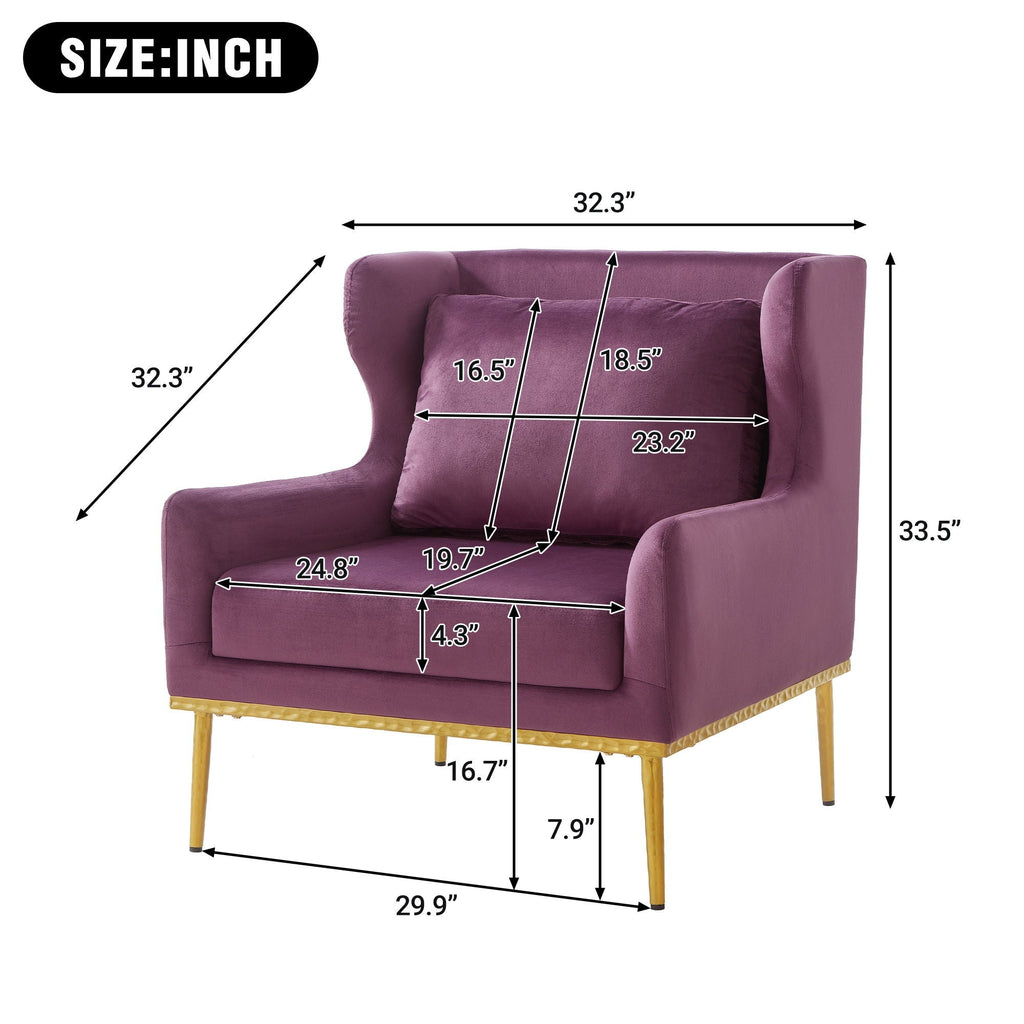 Elegant Curved Armrest Accent Armchair with Plush Foam Cushion - Green, Purple, Black, Beige