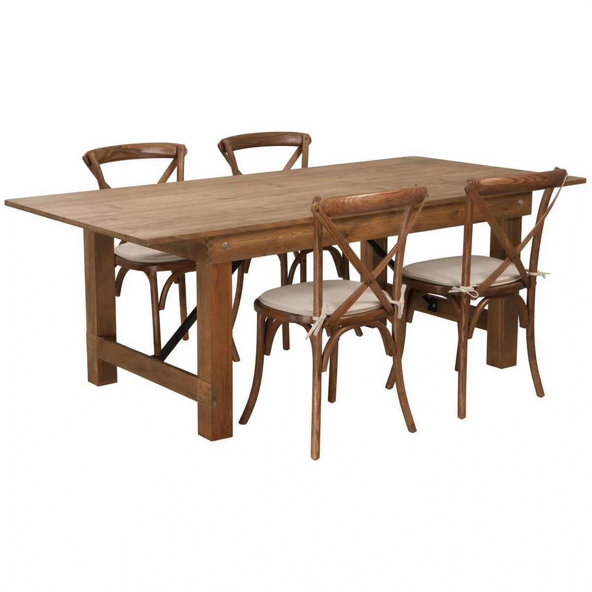 Flash Furniture Hercules XA-FARM-8-GG Rectangular Farm Table Set with 84-Inch Folding Plank Table and 4 Pecan Cross-Back Chairs