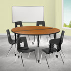 Flash Furniture Emmy XU-GRP-18CH-A60-HCIRC-OAK-T-A-CAS-GG 60" Round Laminate Activity Table and 6 Stack Chairs, Adjustable Height