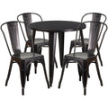 Flash Furniture CH-51090TH-4-18CAFE-BQ-GG 30-Inch Round Table and 4 Metal Chairs, Black and Antique Gold