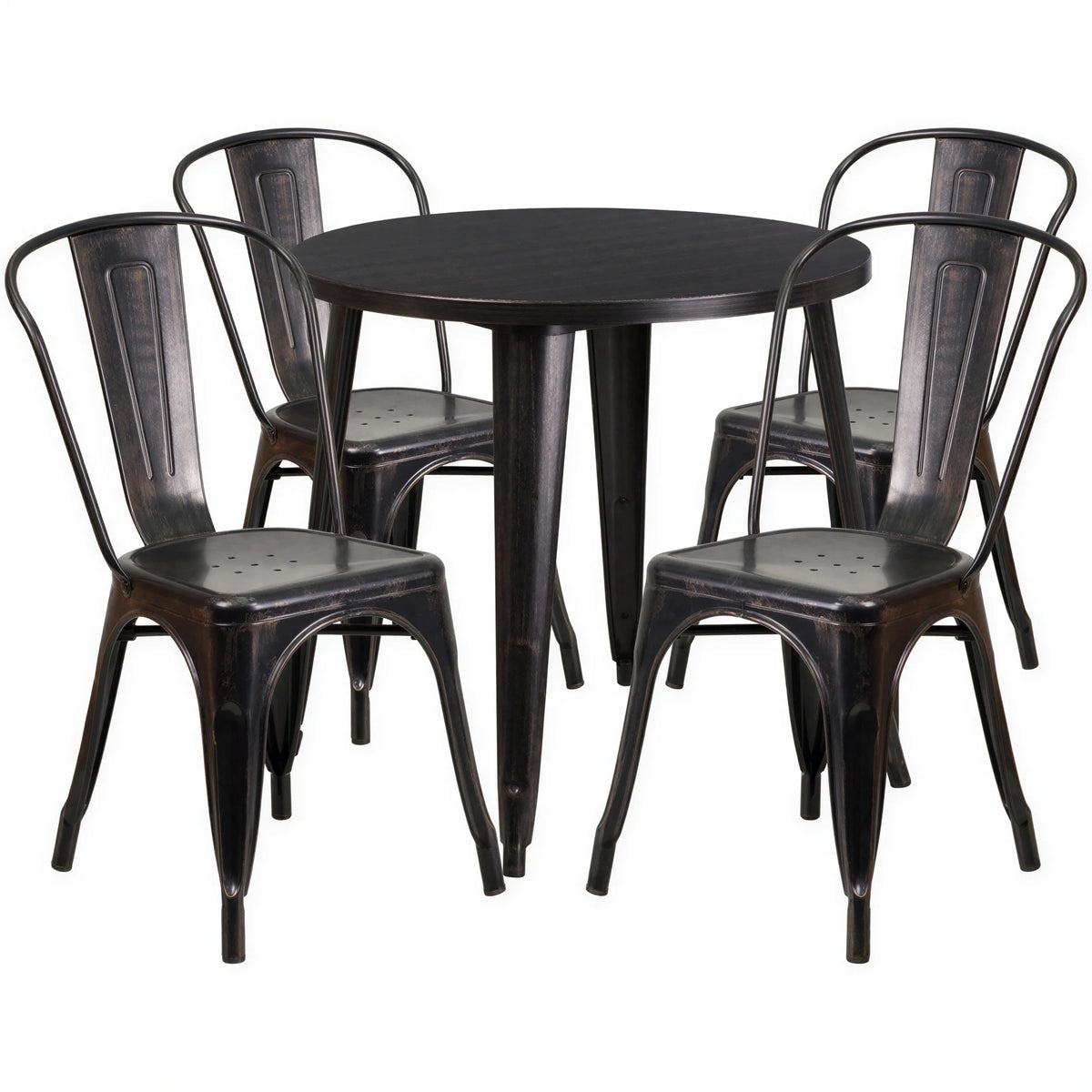Flash Furniture CH-51090TH-4-18CAFE-BQ-GG 30-Inch Round Table and 4 Metal Chairs, Black and Antique Gold