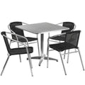Flash Furniture TLH-ALUM-32SQ-020BKCHR4-GG Square Stainless Steel Table Set with 4 Black Rattan Stacking Chairs, 31-1/2" Table