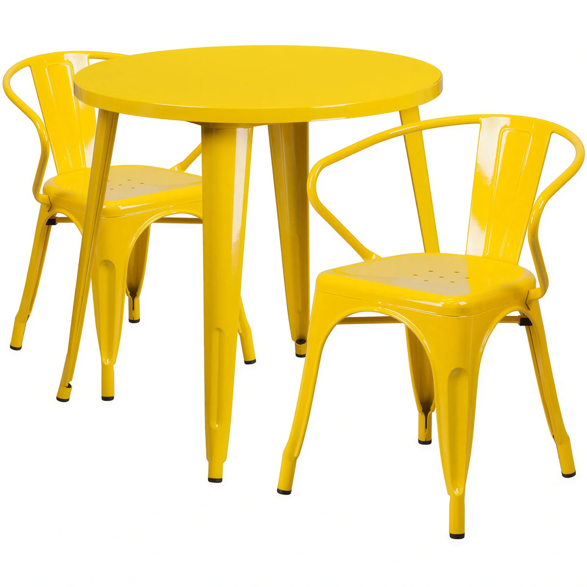 Flash Furniture CH-51090TH-2-18ARM-YL-GG 30" Round Table and 2 Yellow Metal Arm Chairs Set