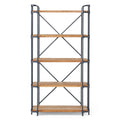 Yorktown Industrial 5 Shelf Bookcase with Metal Pipework and Fir Wood - Natural