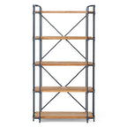 Yorktown Industrial 5 Shelf Bookcase with Metal Pipework and Fir Wood - Natural