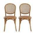 Vintage Style Dining Chairs Set of 2 with Birch Wood Frame and Rattan – Light Brown or Beige