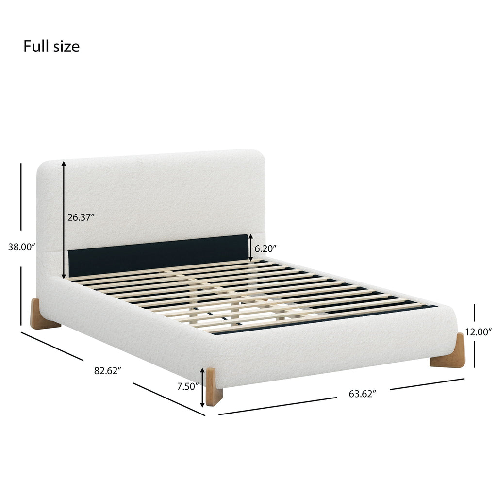 Elegant Boucle Upholstered Bed with Solid Wood Feet