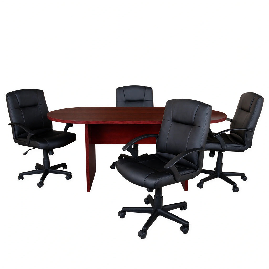 Flash Furniture Lake BLN-6GCMHGX000-BK-GG Oval Table and Chair Set, 72 x 35 x 29-1/2 in, Mahogany, 4 Black Mid-Back Chairs