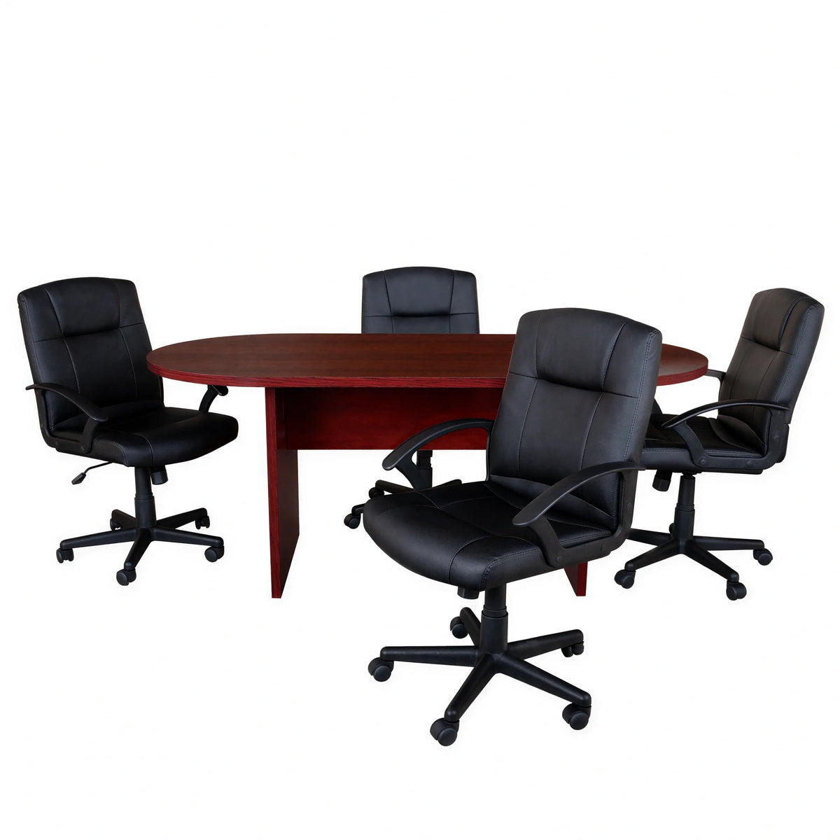 Flash Furniture Lake BLN-6GCMHGX000-BK-GG Oval Table and Chair Set, 72 x 35 x 29-1/2 in, Mahogany, 4 Black Mid-Back Chairs