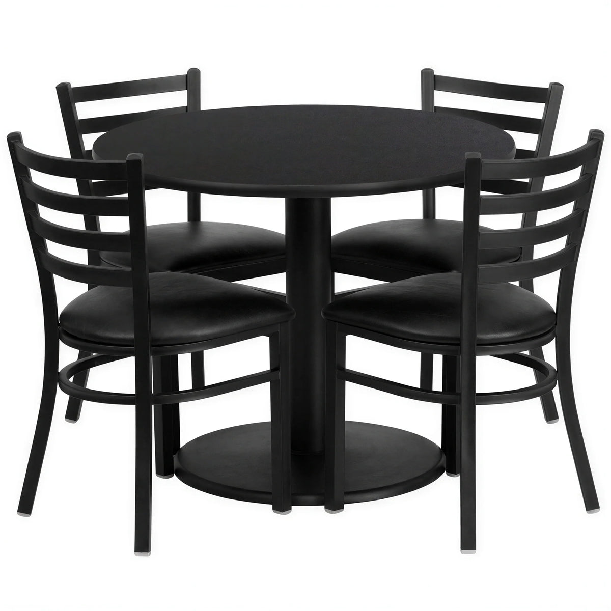 Flash Furniture RSRB1029-GG Round Table and 4-Chair Set, 36-Inch Black Laminate Table, Black Vinyl Ladder-Back Chairs