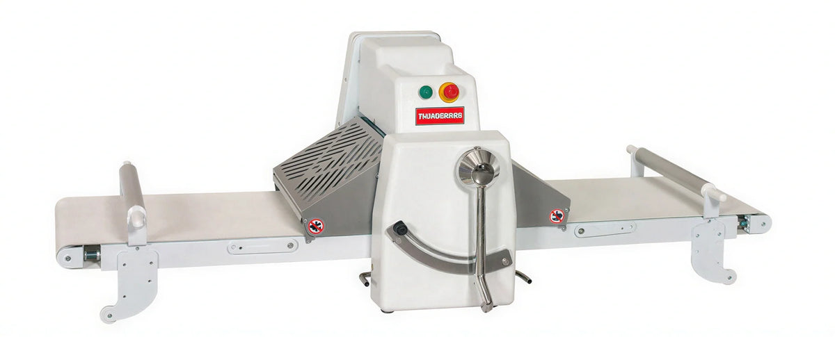 Thunderbird Food Machinery TBD-500T Reversible Tabletop Dough Sheeter, 20" Working Width, Fold-Up Linen Belt Conveyors