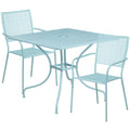 Flash Furniture CO-35SQ-02CHR2-SKY-GG Square Steel Patio Table Set with 2 Stacking Arm Chairs, 35-1/2" Table, 28-3/4" High, Sky Blue