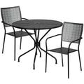 Flash Furniture CO-35RD-02CHR2-BK-GG Patio Table Set with Round Rain Flower Table and 2 Stacking Arm Chairs, Black Steel