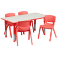 Flash Furniture YU-YCY-060-0034-RECT-TBL-RED-GG Preschool Activity Table Set with 4 Stacking Chairs, Adjustable Rectangular Table, Grey/Red