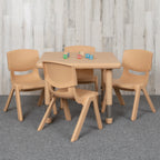 Flash Furniture Emmy YU-YCX-0023-2-SQR-TBL-NAT-E-GG Preschool Activity Table Set with Square Adjustable Table and 4 Stacking Chairs