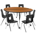 Flash Furniture Emmy XU-GRP-18CH-A60-HCIRC-OAK-T-A-CAS-GG 60" Round Laminate Activity Table and 6 Stack Chairs, Adjustable Height