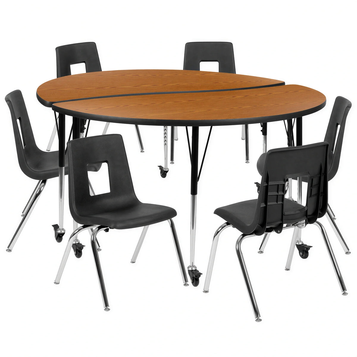 Flash Furniture Emmy XU-GRP-18CH-A60-HCIRC-OAK-T-A-CAS-GG 60" Round Laminate Activity Table and 6 Stack Chairs, Adjustable Height
