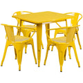 Flash Furniture ET-CT002-4-70-YL-GG Square Table and 4-Chair Set, Yellow, 31-1/2" Table with Slatted-Back Chairs