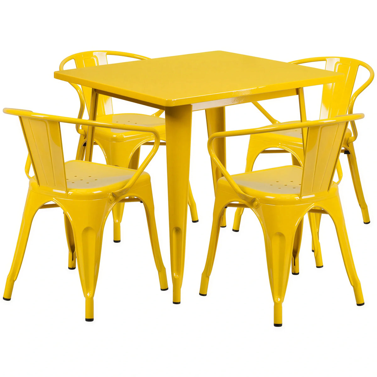 Flash Furniture ET-CT002-4-70-YL-GG Square Table and 4-Chair Set, Yellow, 31-1/2" Table with Slatted-Back Chairs