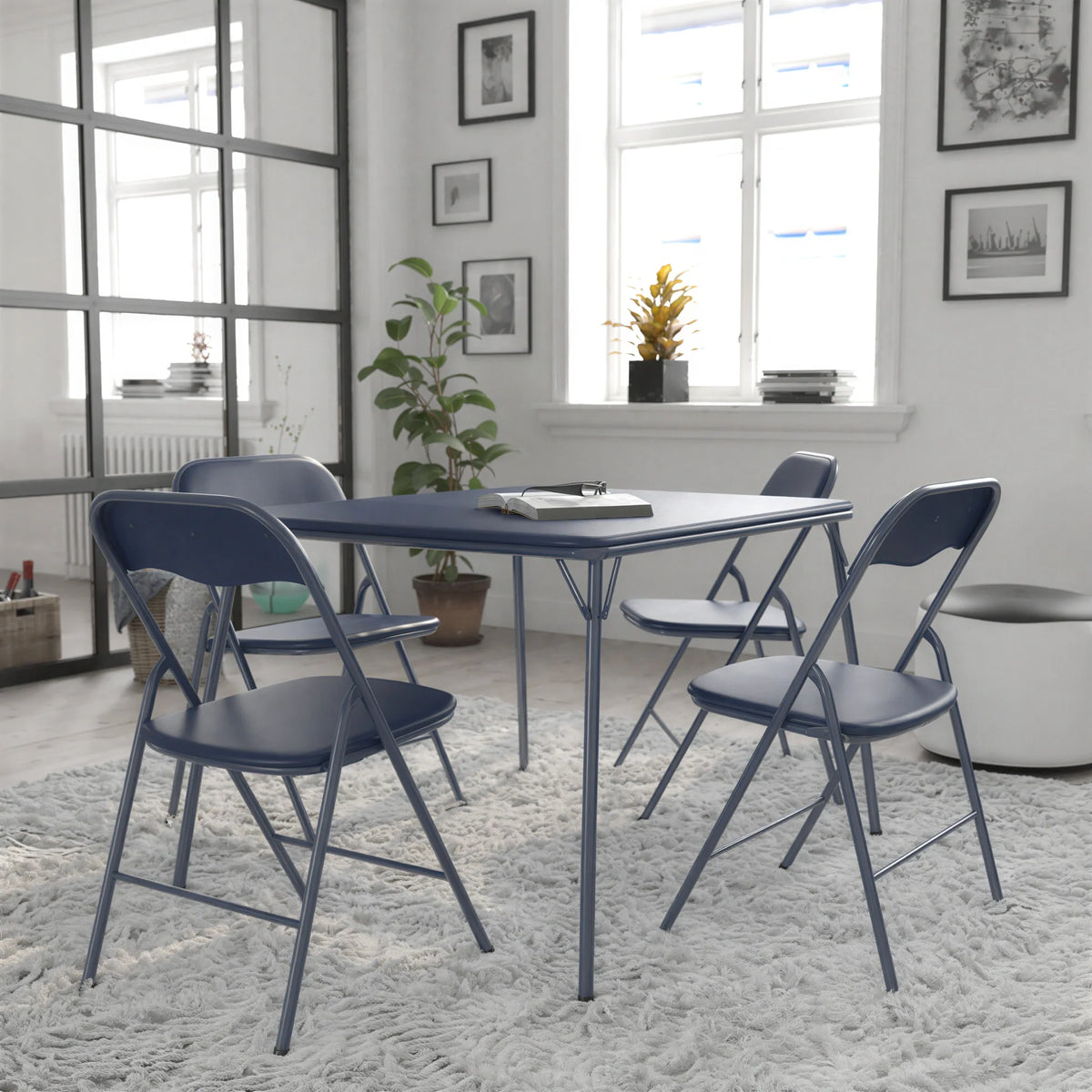 Flash Furniture JB-1-NV-GG Folding Card Table and Chair Set, 33-1/2-Inch Square, 4 Chairs, Navy Blue