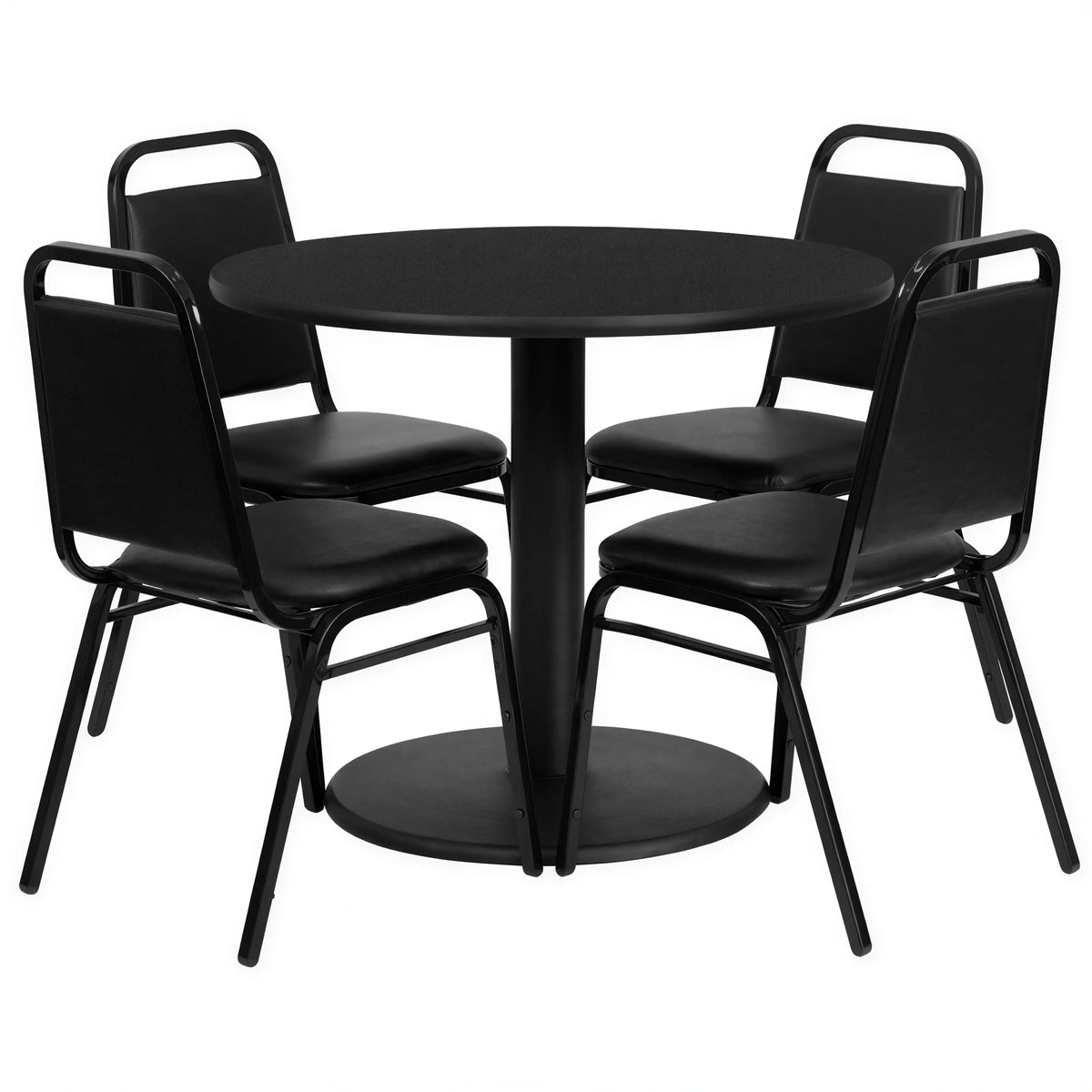 Flash Furniture RSRB1001-GG Round Table and Banquet Chair Set, 36-Inch Black Table with Four Black Vinyl Chairs