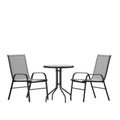 Flash Furniture TLH-0701303C-GY-GG 3-Piece Outdoor Patio Dining Set with 23.75-Inch Round Tempered Glass Table and 2 Gray Stack Chairs