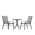 Flash Furniture TLH-0701303C-GY-GG 3-Piece Outdoor Patio Dining Set with 23.75-Inch Round Tempered Glass Table and 2 Gray Stack Chairs