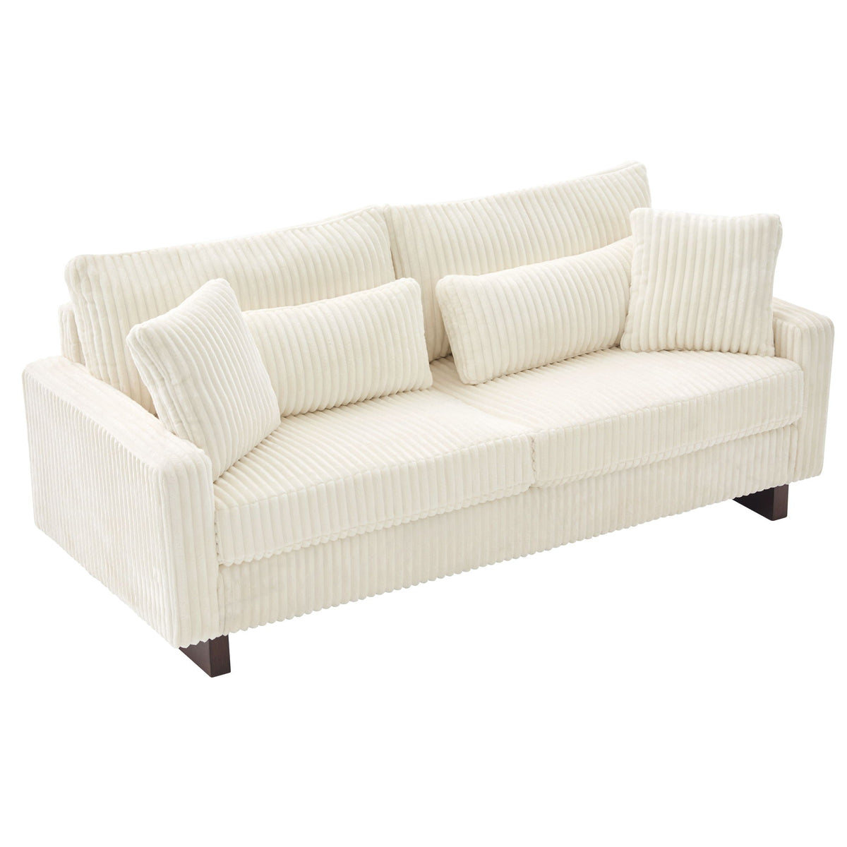 Modern Loveseat Sofa with 4 Pillows - Fabric Upholstery - Beige, Black, or Dark Gray