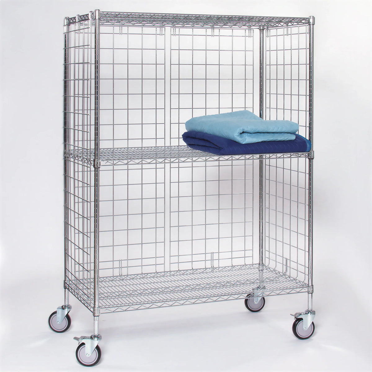 Tarrison TS-LC2436C-KIT Linen Cart, 36"W x 24"D x 69"H, 3 Wire Shelves, Side & Rear Enclosure Panels