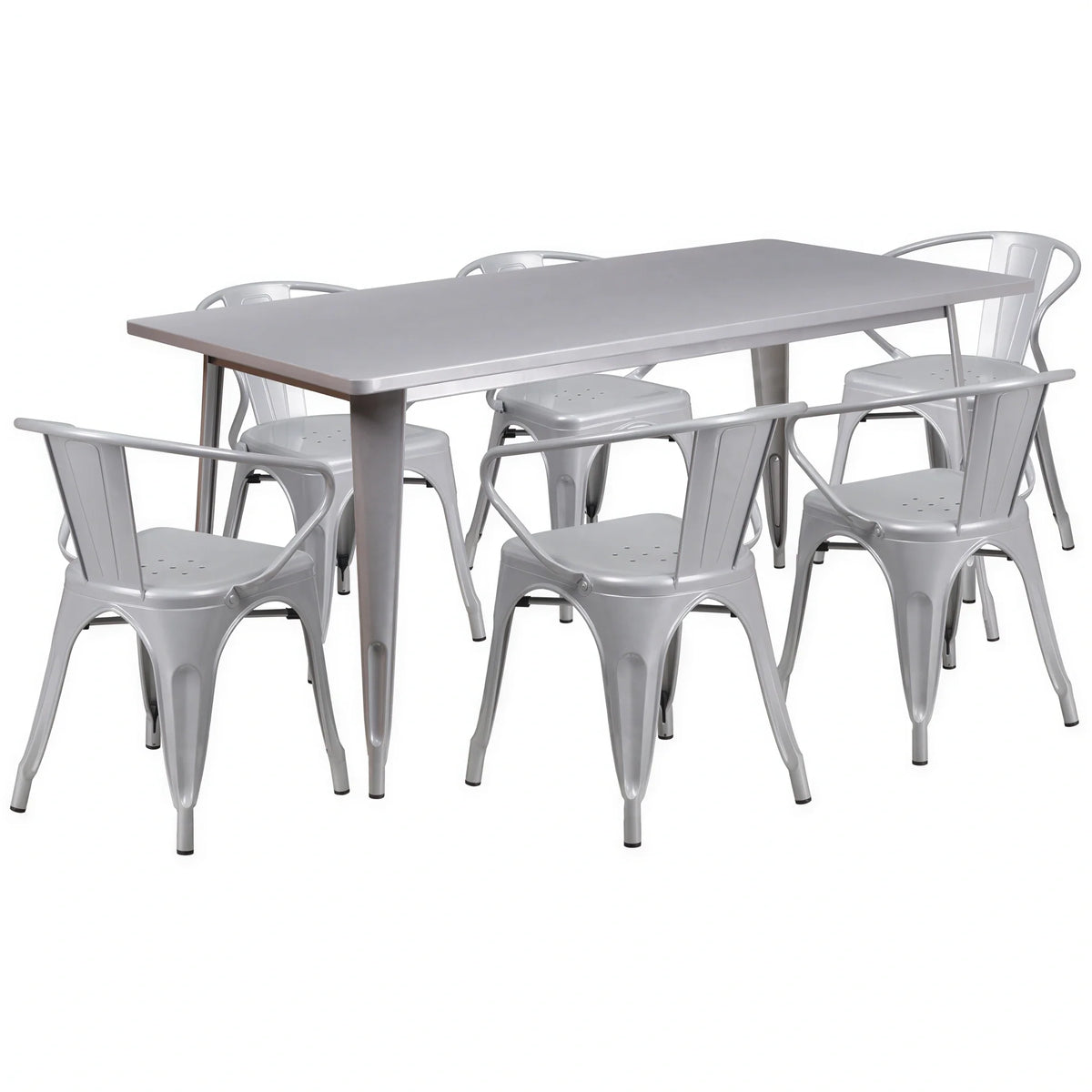 Flash Furniture ET-CT005-6-70-SIL-GG Table and Chair Set with 63-Inch Rectangular Table and 6 Silver Galvanized Steel Chairs