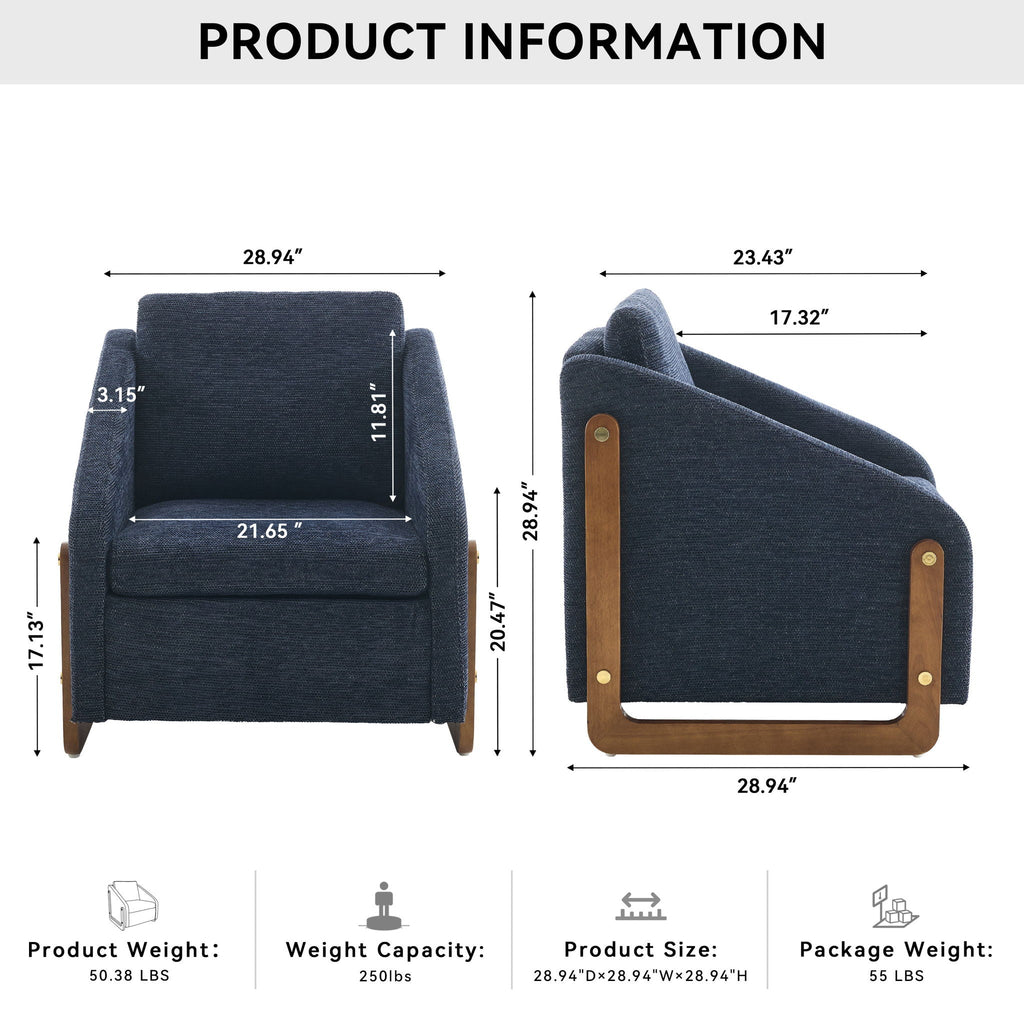 Modern Upholstered Armchair with Wooden Side Frame - Beige, Dark Gray, Blue