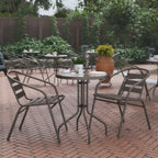 Flash Furniture TLH-071RD-017CBZ2-GG Round Glass-Top Metal Table Set with 2 Bronze Aluminum Slat Stack Chairs