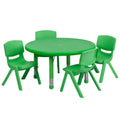 Flash Furniture YU-YCX-0073-2-ROUND-TBL-GREEN-E-GG Preschool Round Activity Table Set, Adjustable Height, 4 Green Stacking Chairs