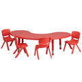 Flash Furniture YU-YCX-0043-2-MOON-TBL-RED-E-GG Preschool Activity Table Set with Half-Moon Adjustable-Height Table and 4 Red Stacking Chairs
