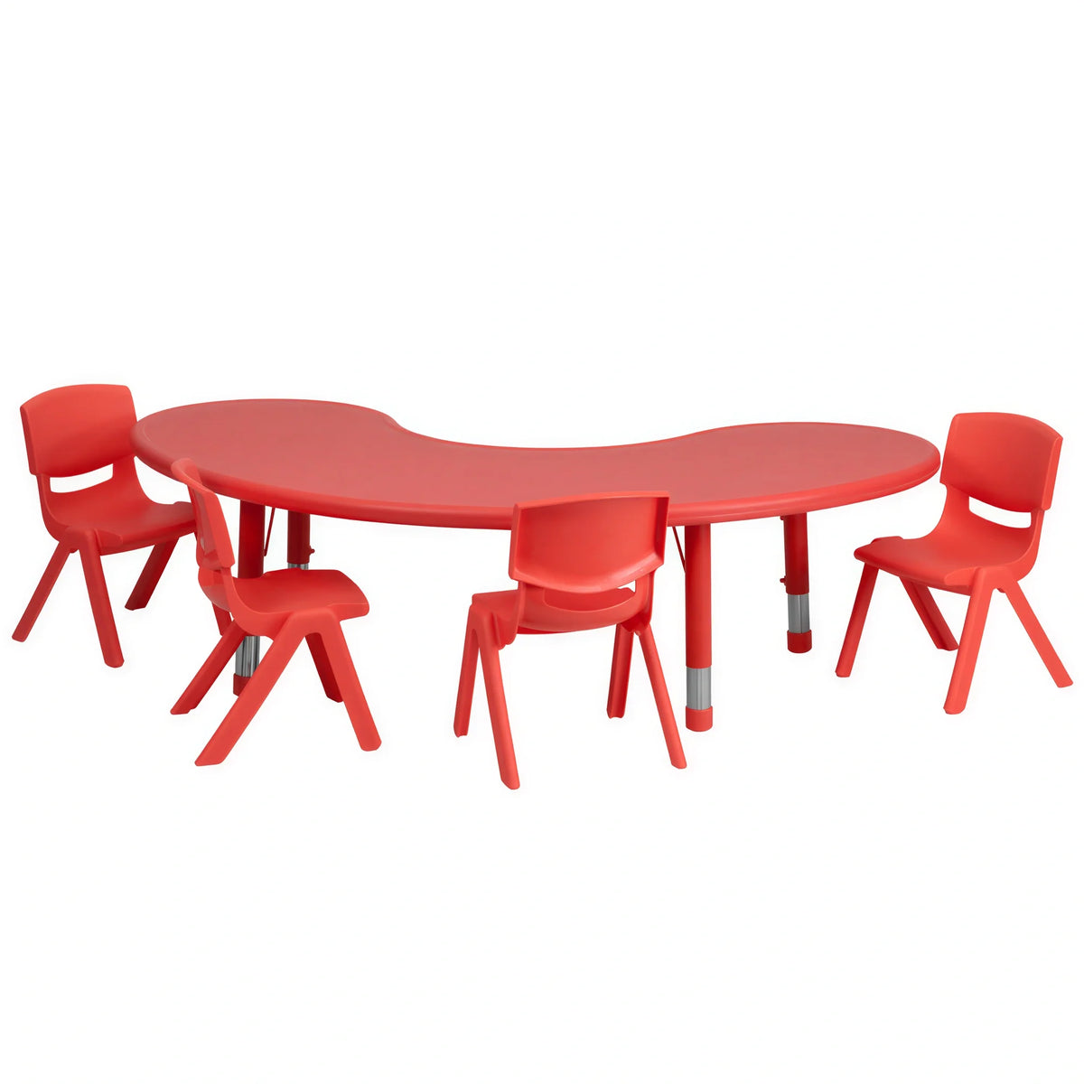 Flash Furniture YU-YCX-0043-2-MOON-TBL-RED-E-GG Preschool Activity Table Set with Half-Moon Adjustable-Height Table and 4 Red Stacking Chairs