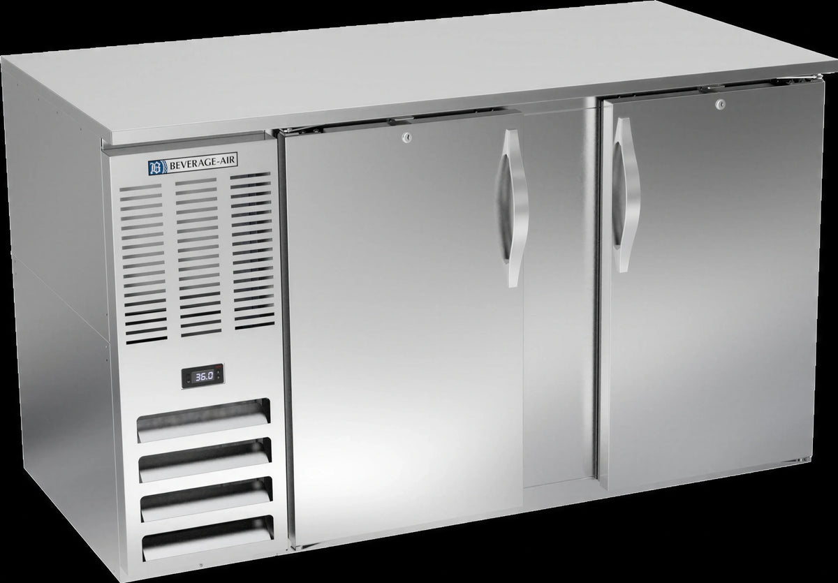 Beverage Air BB58HC-S Two-Section Solid-Door Back Bar Refrigerator, 58-Inch Wide, Stainless Steel, Self-Contained R290