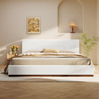 Elegant Boucle Upholstered Bed With Wood Grain Base Frame