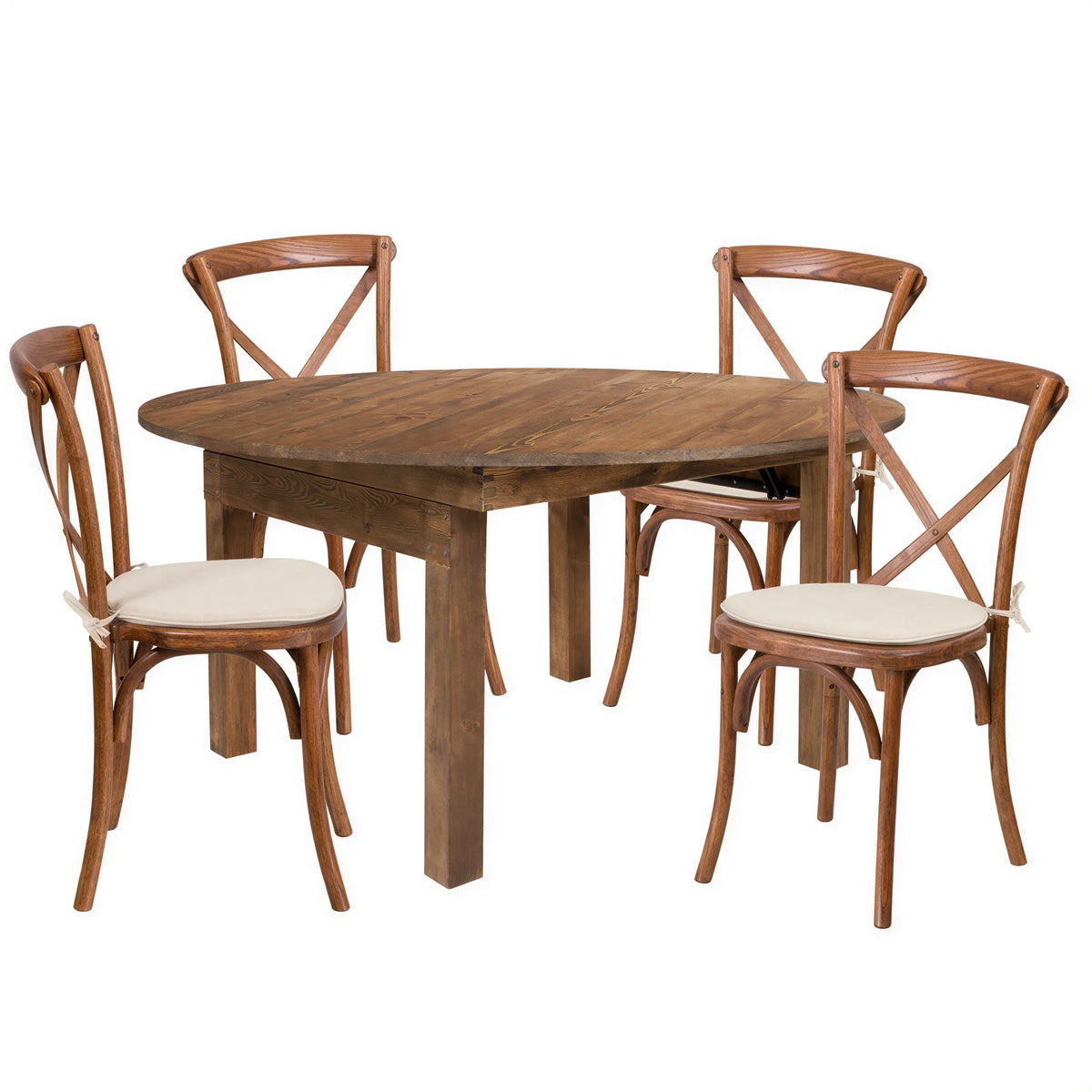 Flash Furniture Hercules XA-FARM-20-GG Round Folding Farm Table and 4 Cross-Back Chairs, 60" Diameter x 30"H