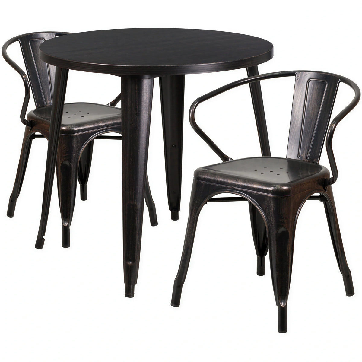 Flash Furniture CH-51090TH-2-18ARM-BQ-GG Round Table and 2 Arm Chairs Set, 30" Table, 29-1/2"H, Black and Antique Gold