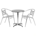 Flash Furniture TLH-ALUM-24RD-017BCHR2-GG Round Stainless Steel-Top Table Set with Two Aluminum Arm Chairs