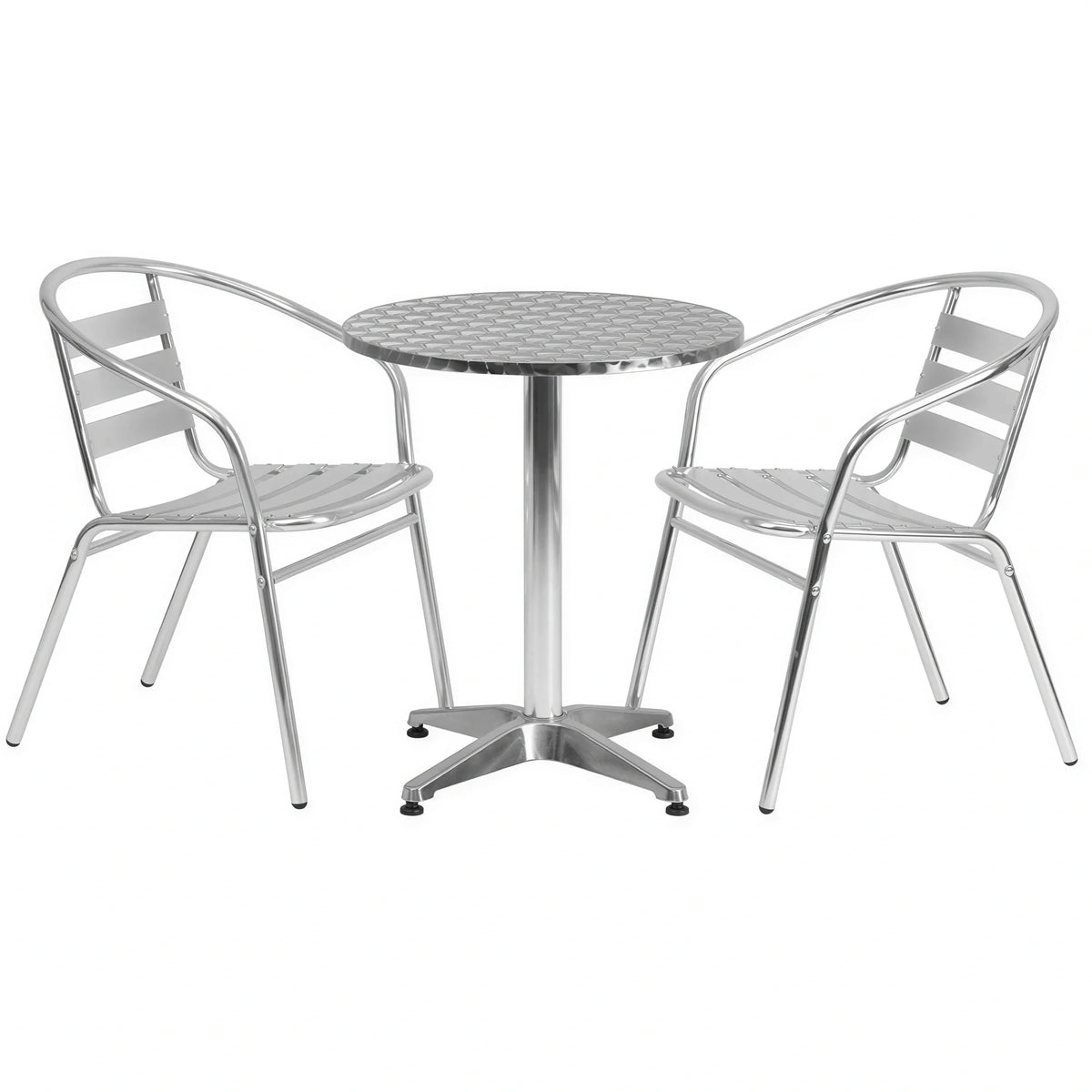 Flash Furniture TLH-ALUM-24RD-017BCHR2-GG Round Stainless Steel-Top Table Set with Two Aluminum Arm Chairs