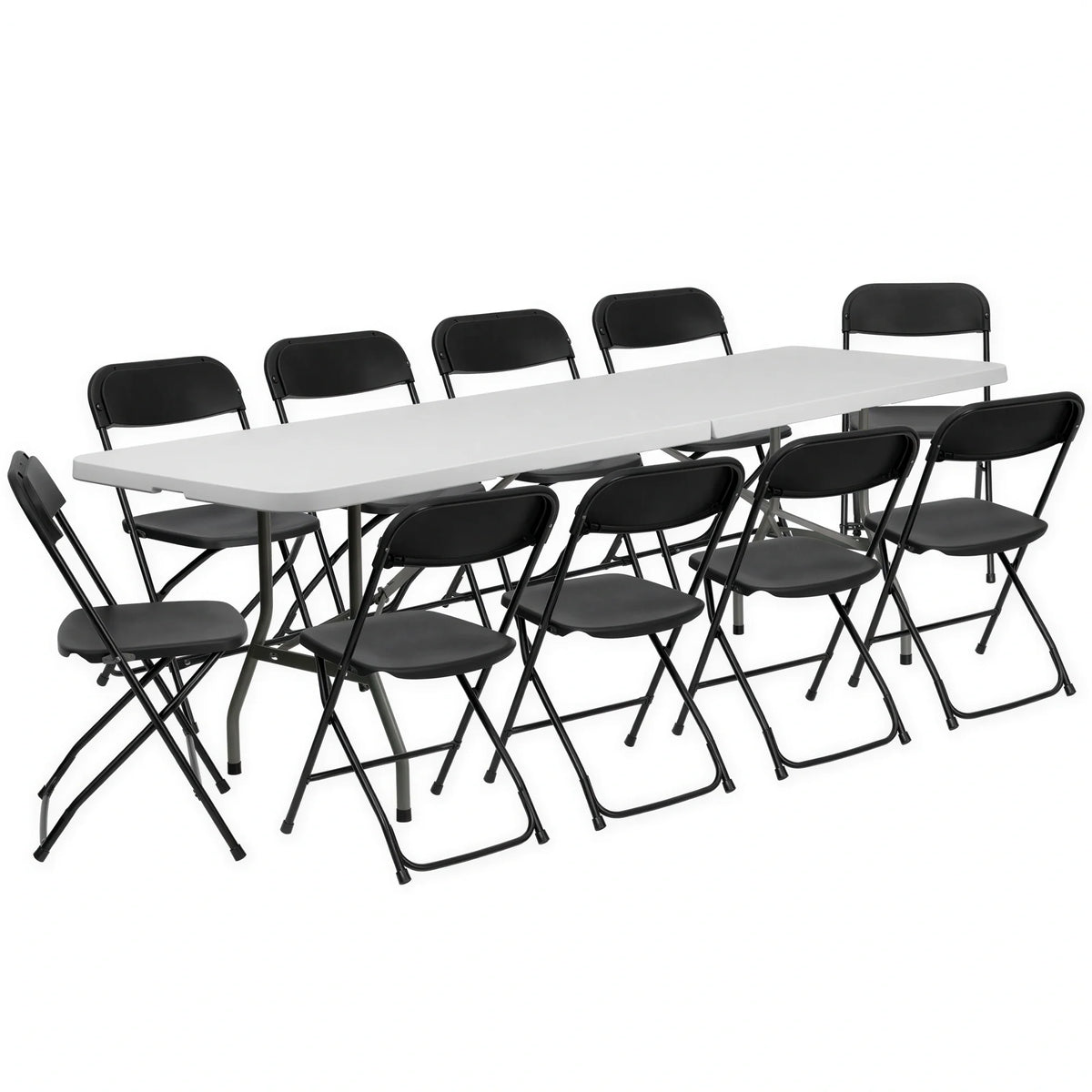 Flash Furniture RB-3096F-10-LEL3-BK-GG Bi-Fold Folding Table and 10 Folding Chairs Set, 96"W, Laminated Top