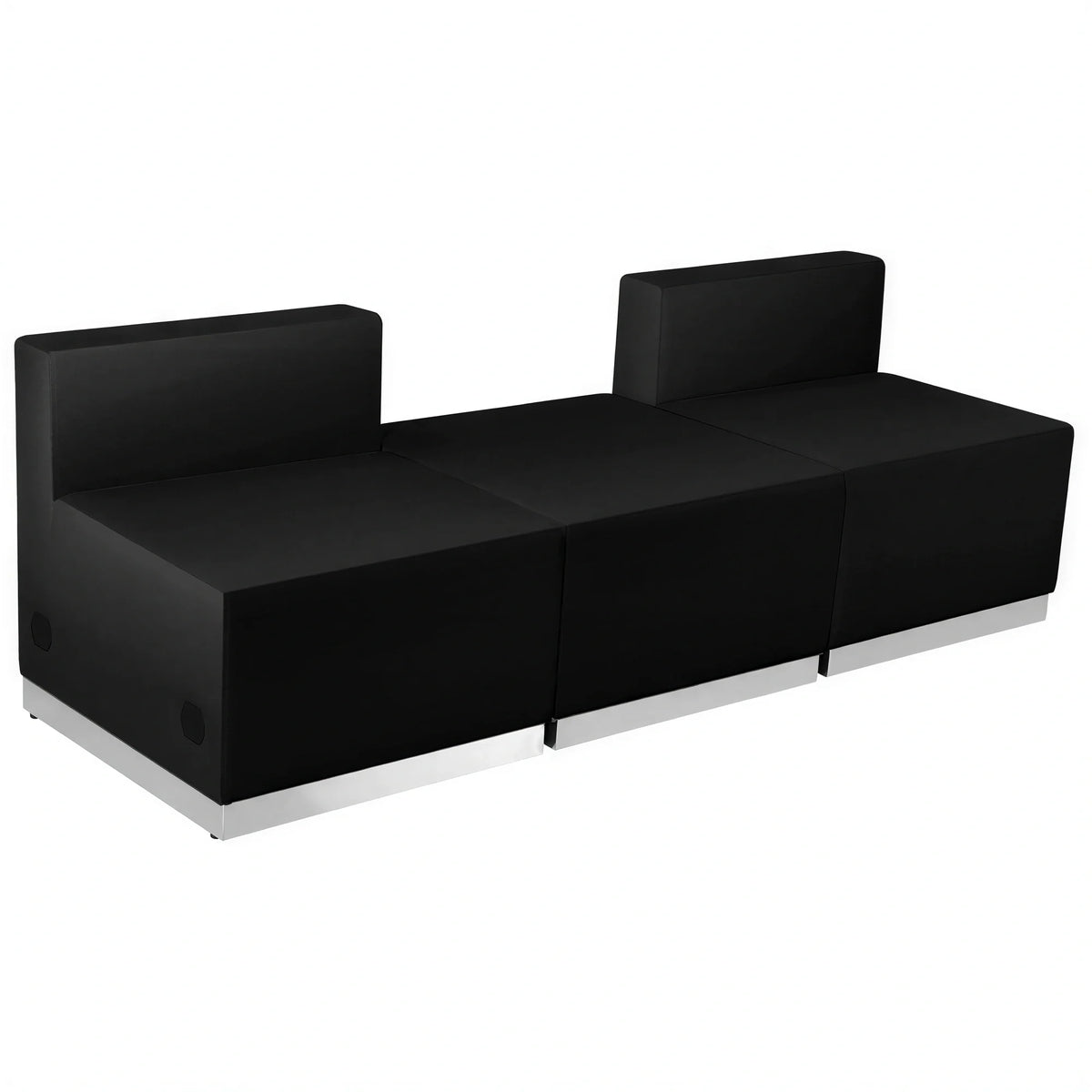 Flash Furniture Hercules - Alon ZB-803-670-SET-BK-GG Modular Reception Seating Set, 2 Chairs and Ottoman, Black LeatherSoft, Stainless Steel Base