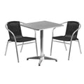 Flash Furniture TLH-ALUM-24SQ-020BKCHR2-GG Square Stainless Steel-Top Table Set with Two Black Rattan Armchairs, Aluminum Frames