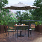 Flash Furniture XU-DG-810060062-UB19BGY-GG 35" Square Synthetic Teak-Top Patio Dining Set with Gray Umbrella, Base and 2 Chairs