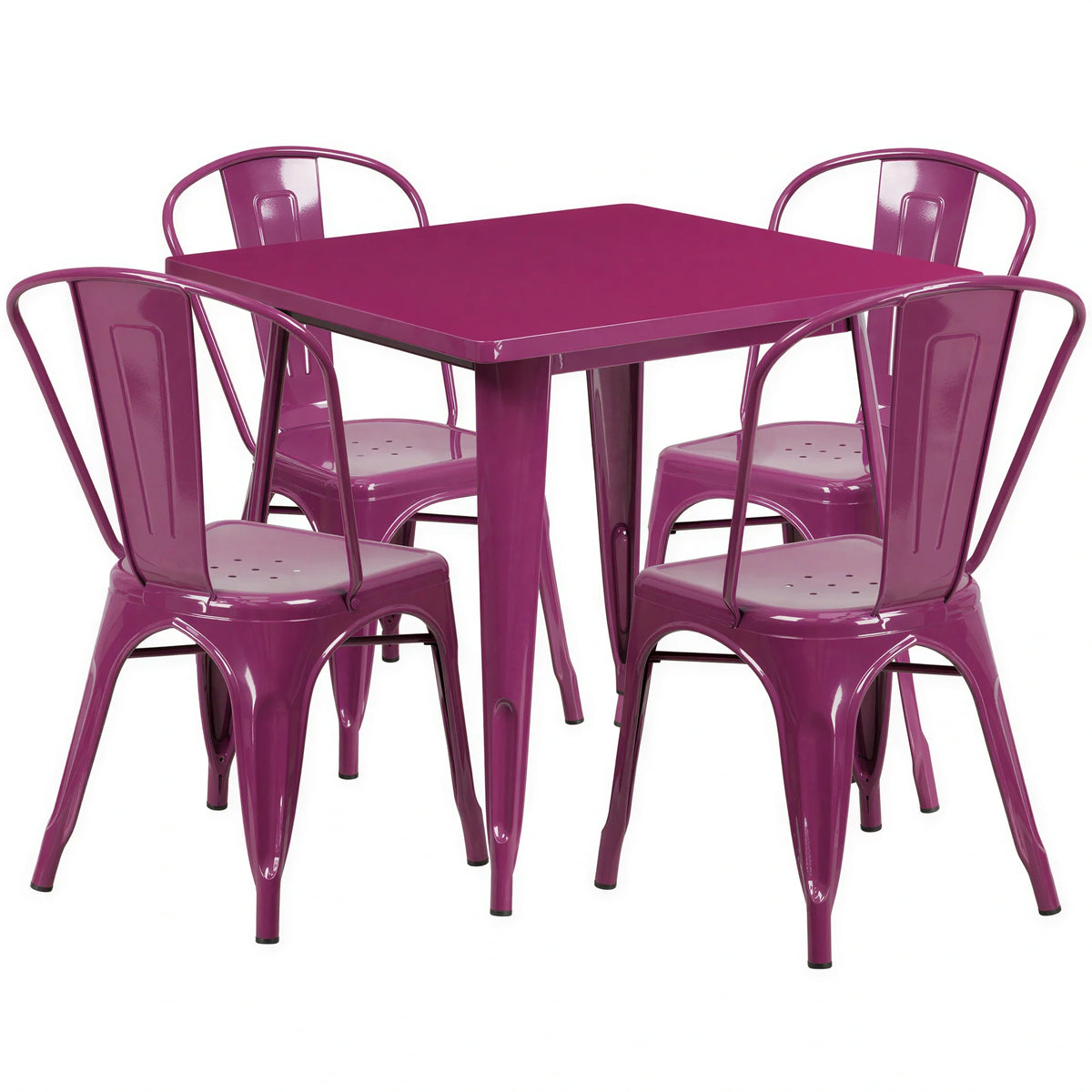 Flash Furniture ET-CT002-4-30-PUR-GG Square Table and 4-Chair Set, 31-1/2" Table, Purple Galvanized Steel Chairs