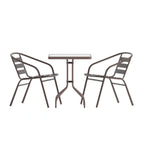Flash Furniture TLH-0731SQ-017CBZ2-GG Square Glass-Top Metal Table with Four Bronze Aluminum Slat Stack Chairs