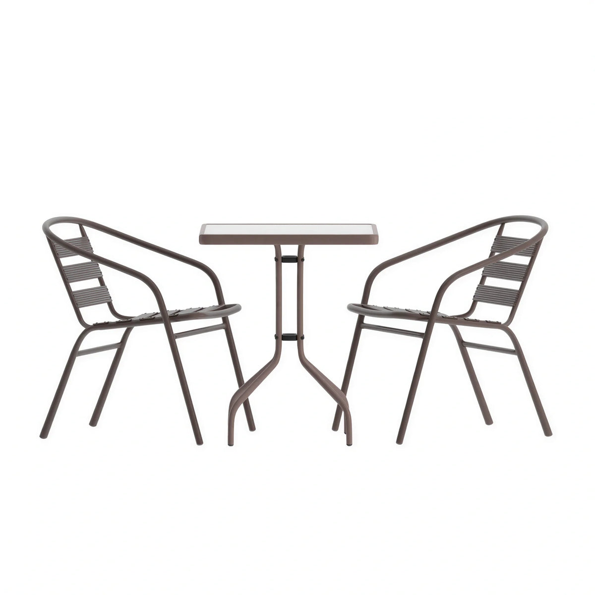 Flash Furniture TLH-0731SQ-017CBZ2-GG Square Glass-Top Metal Table with Four Bronze Aluminum Slat Stack Chairs