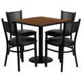 Flash Furniture MD-0005-GG 30" Square Walnut Table and 4 Black Grid-Back Vinyl Chairs Set
